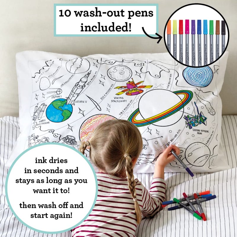 eatsleepdoodle - Coloring Pillowcase for Kids â€“ Reusable DIY Pillow Cover with Washable Markers, Educational Arts & Crafts Activity for Boys & Girls, Fun Gift for Creative Play, Machine Washable - Image 2